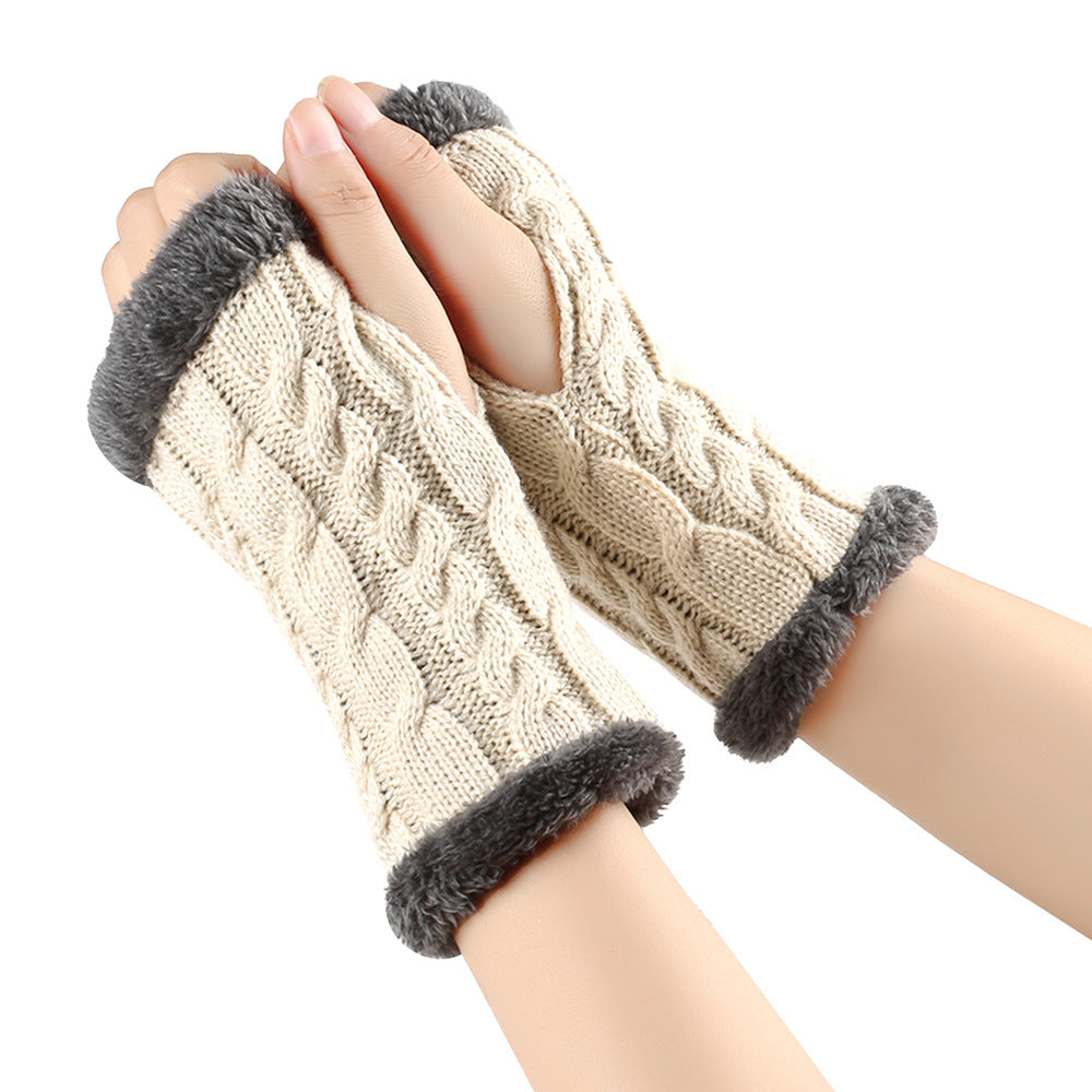 Mit Fleece gefütterte, flauschige Twist-Strickhandschuhe