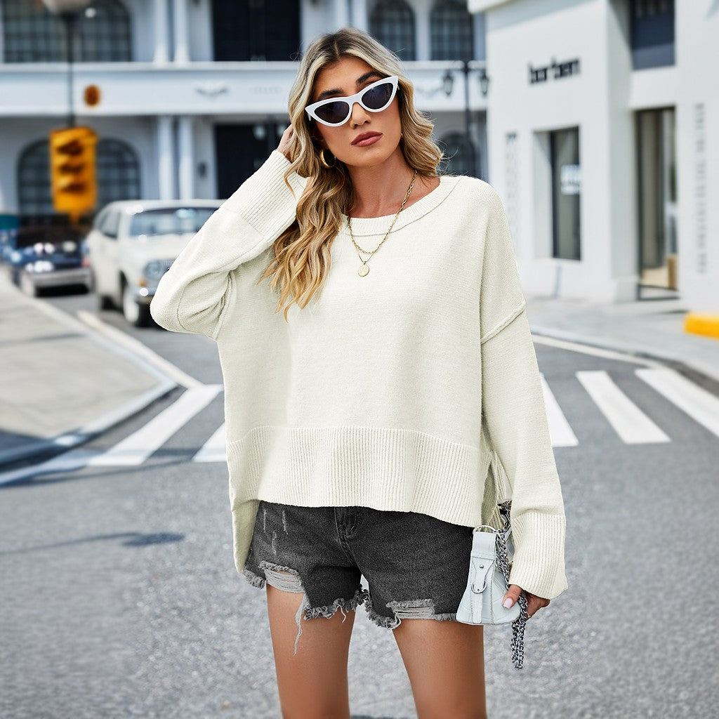 Casual Contrast Loose Bell Sleeve Pullover Sweater