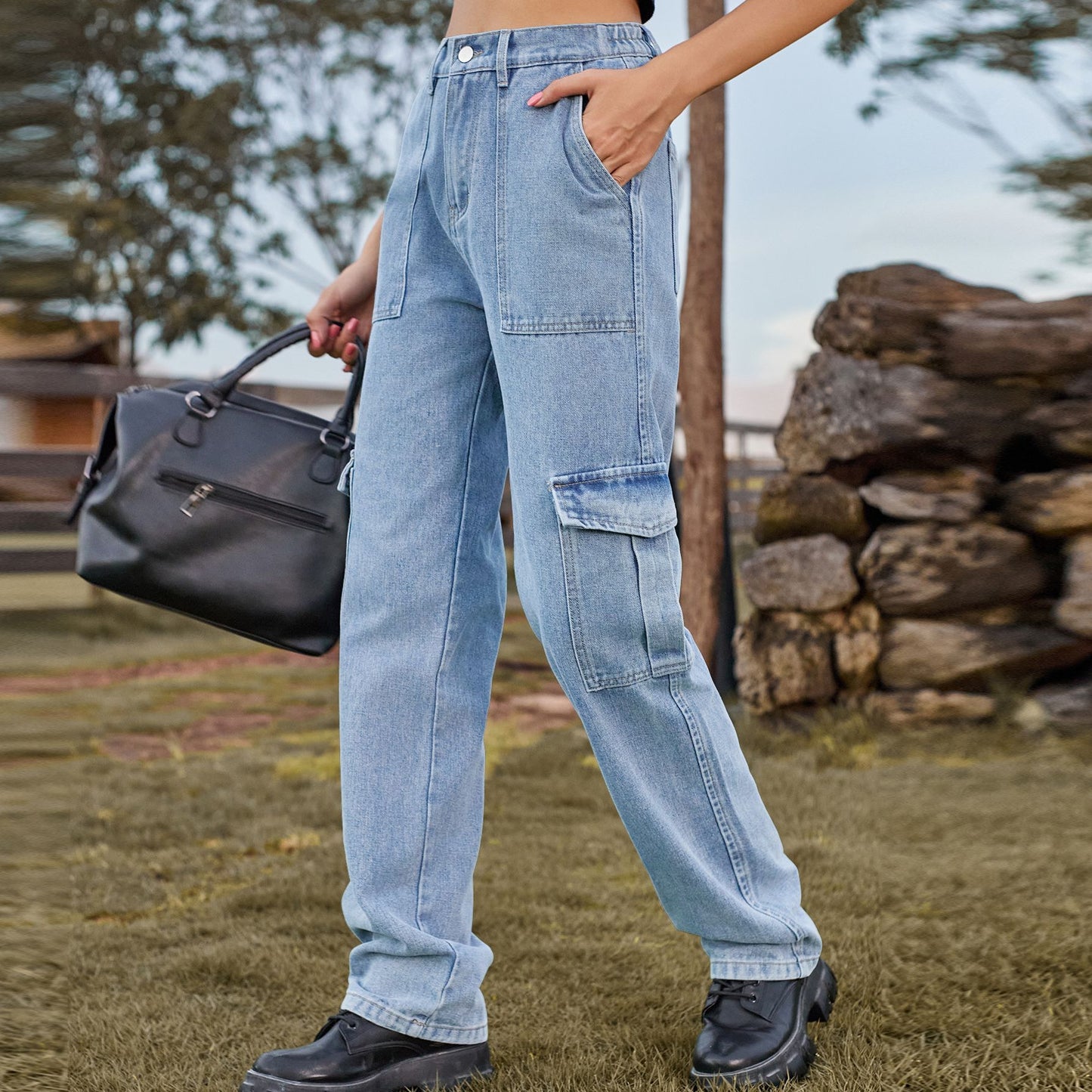 Casual Semi Elastic Denim Pants