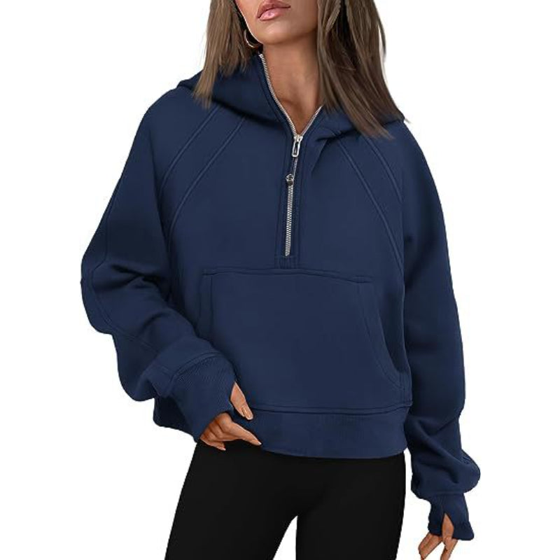 Casual Half Zipper Velvet Sweatshirt Hoodie