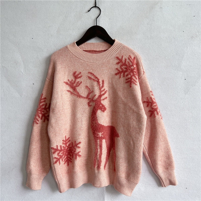 Christmas Snowflake Deer Jacquard Knitted Sweater