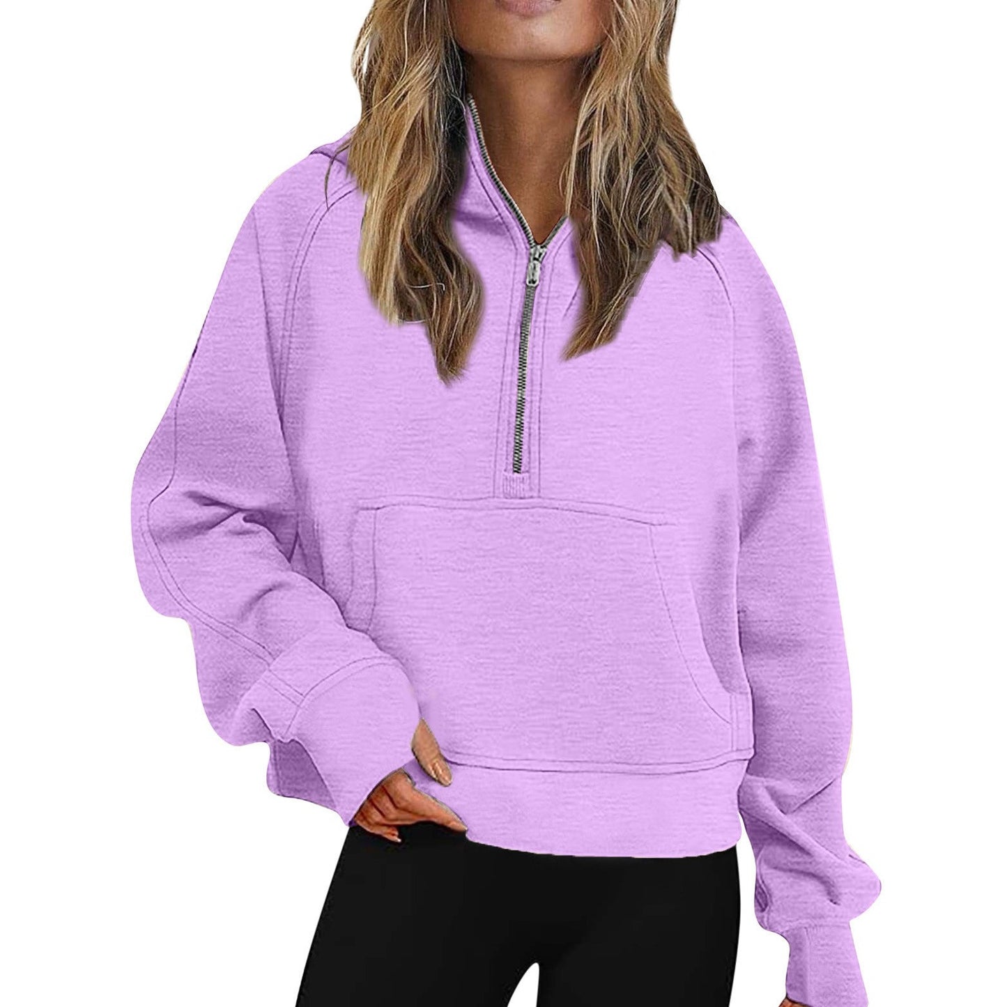 Winter Half Zipper Fleece Lined Sweater Hoodie