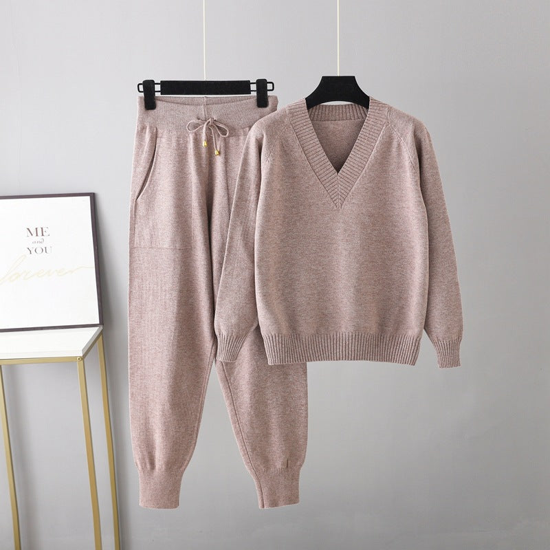 2 Pieces Winter Casual Pullover Sweater Pant Set