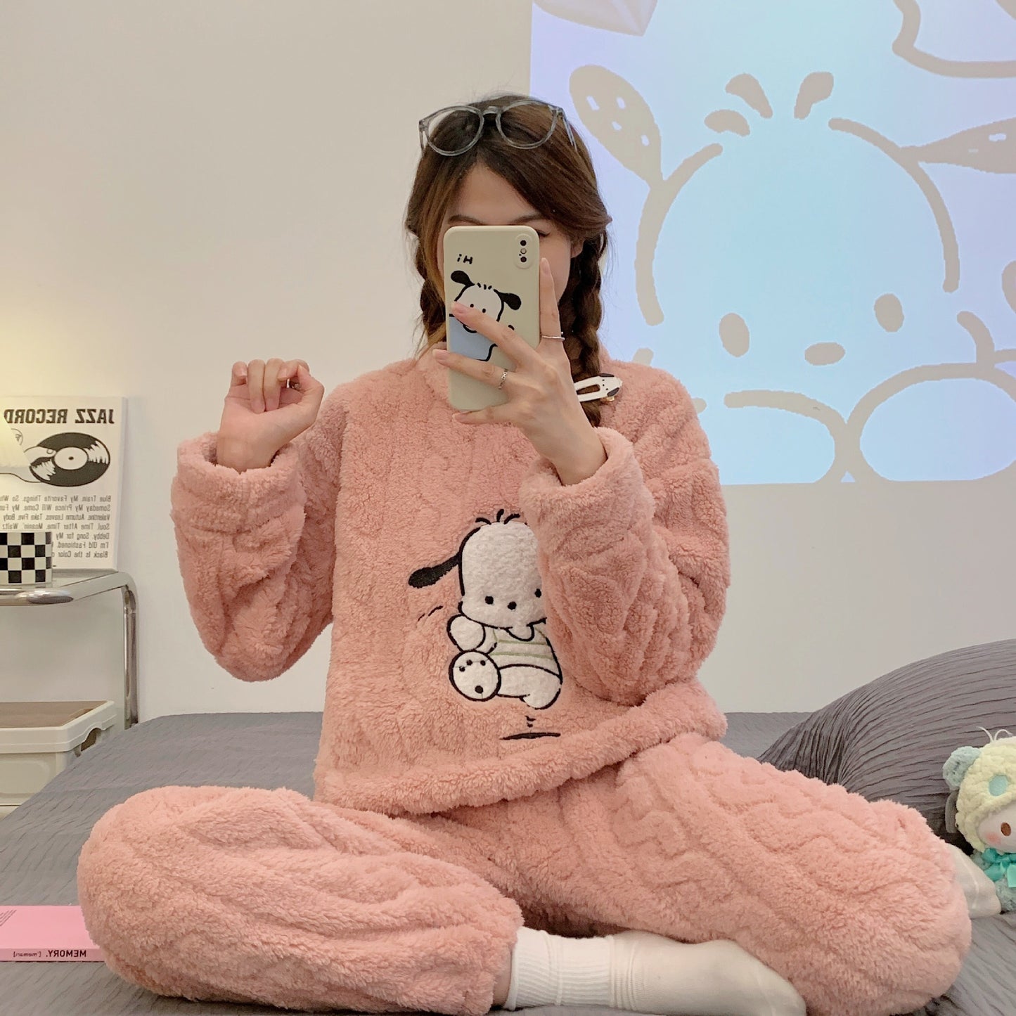 Casual Thickened Coral Velvet Long Sleeve Pullover Pajamas Set