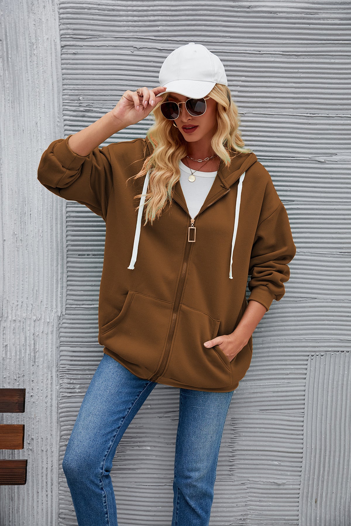 Long Sleeve Full Zipper Thick Sweater Hoodie