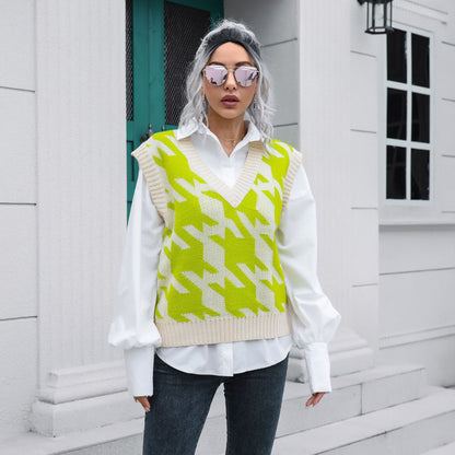 Casual Houndstooth Pattern Sweater Vest