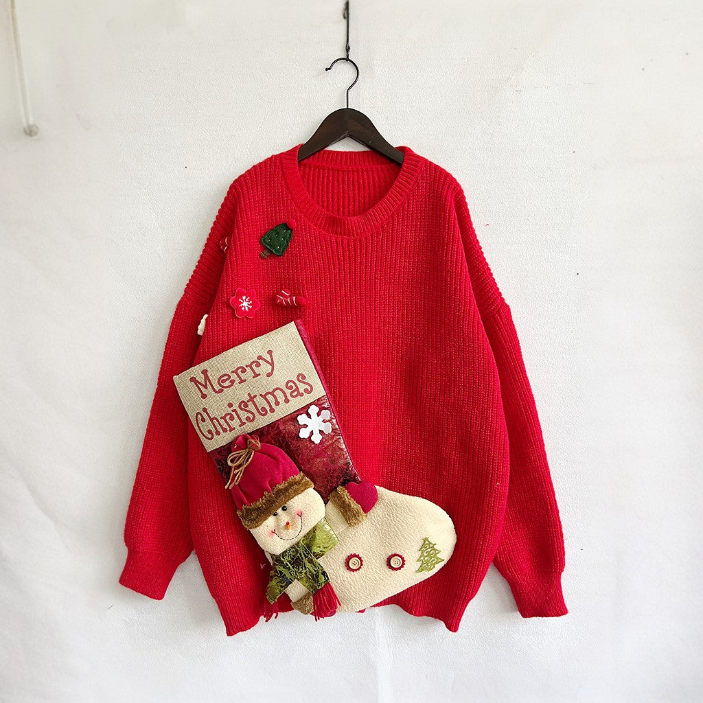 Christmas Thick Oversized Snowman Doll Pocket Decoration Knitted Sweater