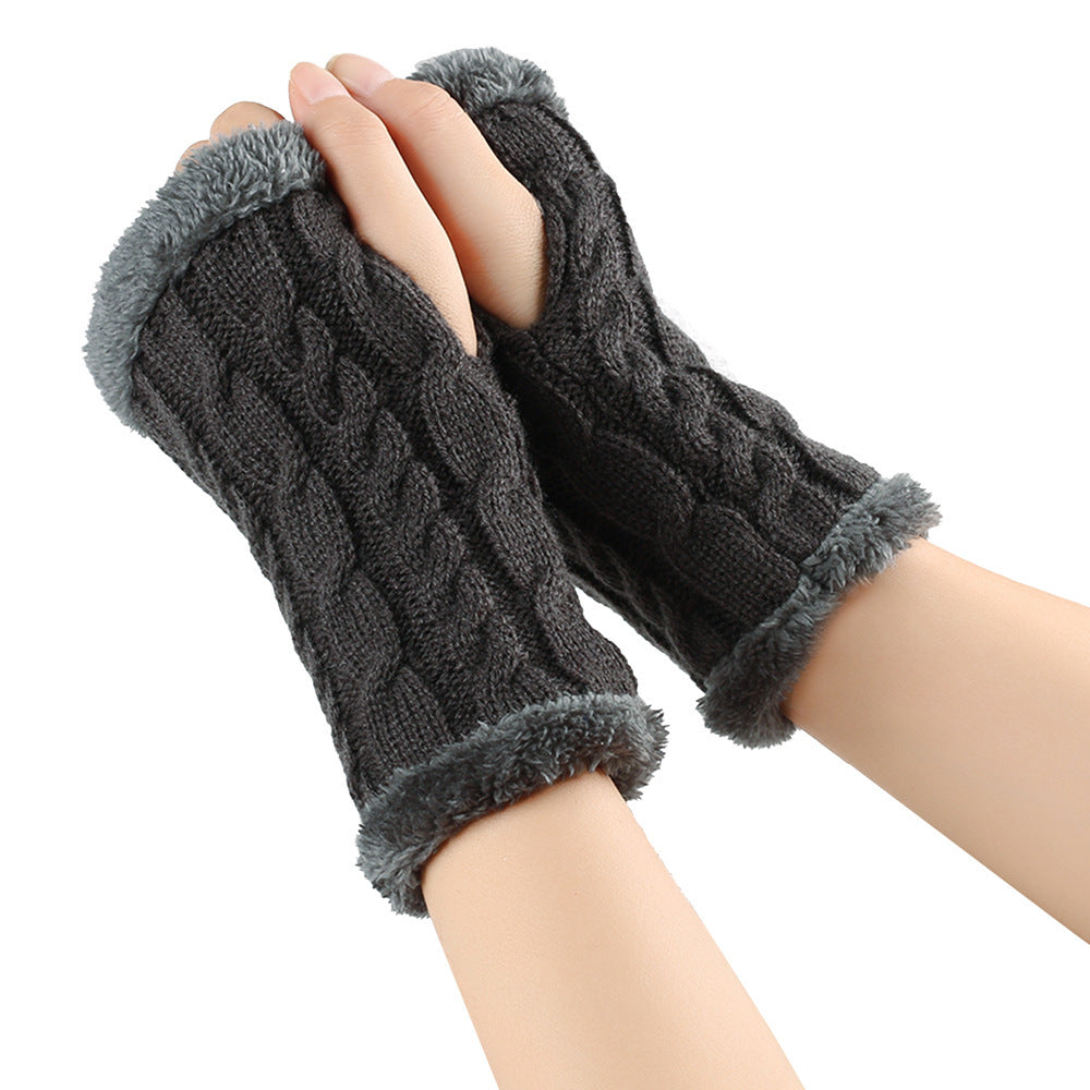 Fleece Lined Fluffy Twist Knitted Gloves