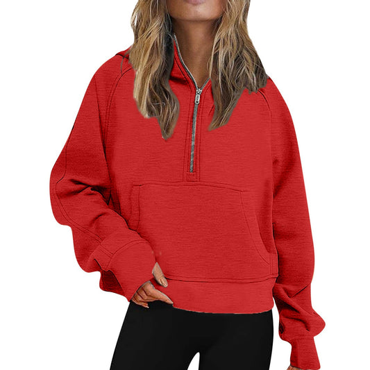 Winter Half Zipper Fleece Lined Sweater Hoodie