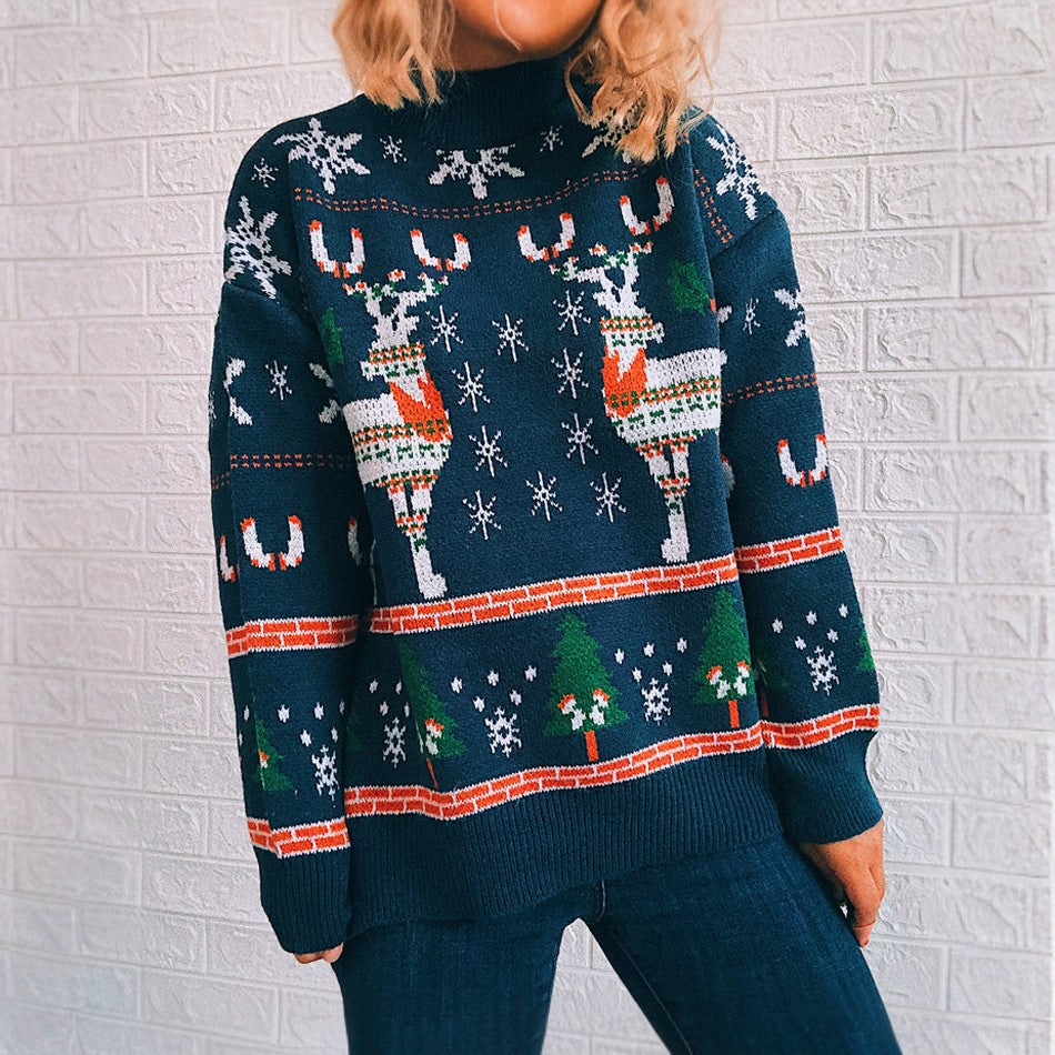 Christmas Elk Snowflake Tree Knitted Pullover Sweater