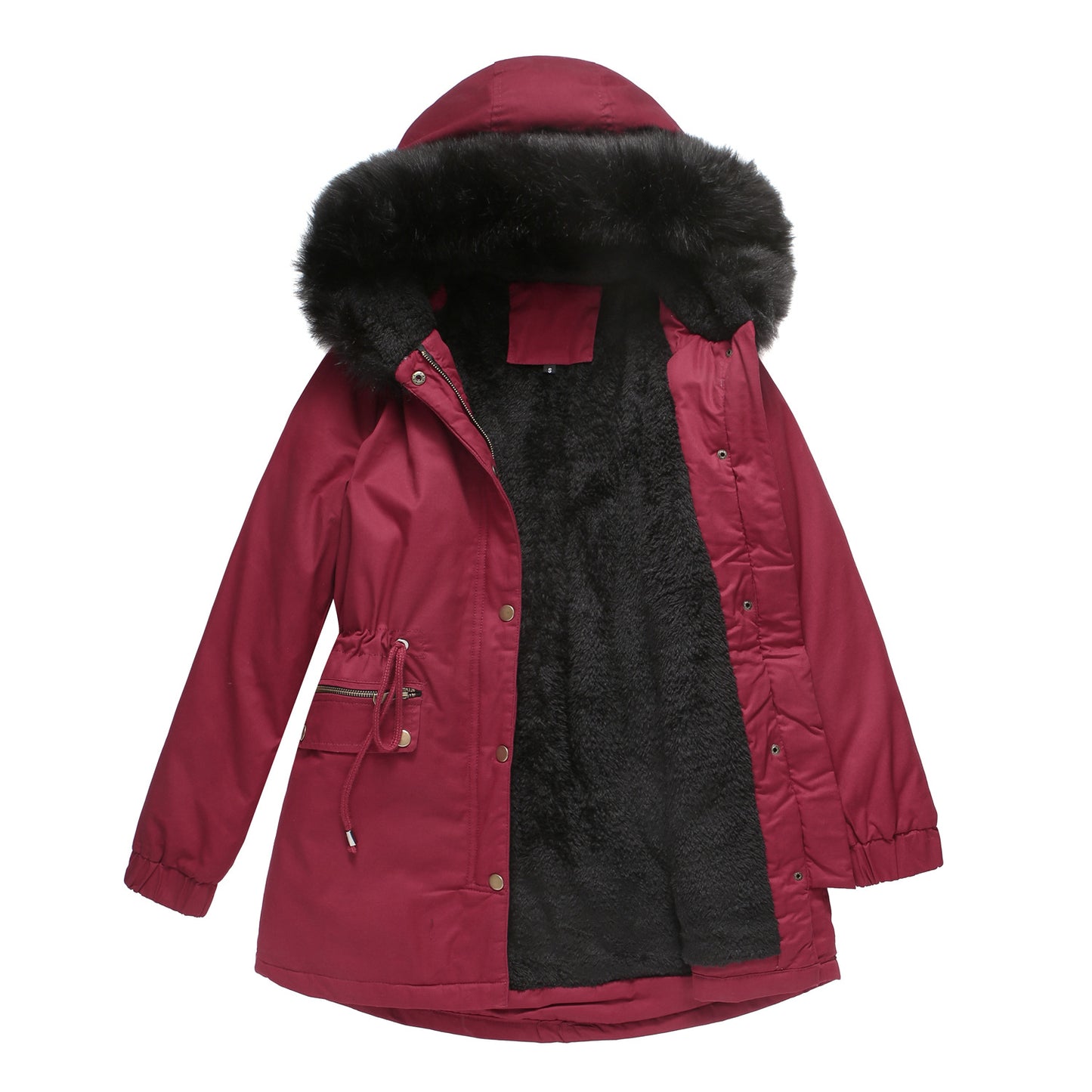 Fleece Lined Fur Collar Hooded Jacket Parkas