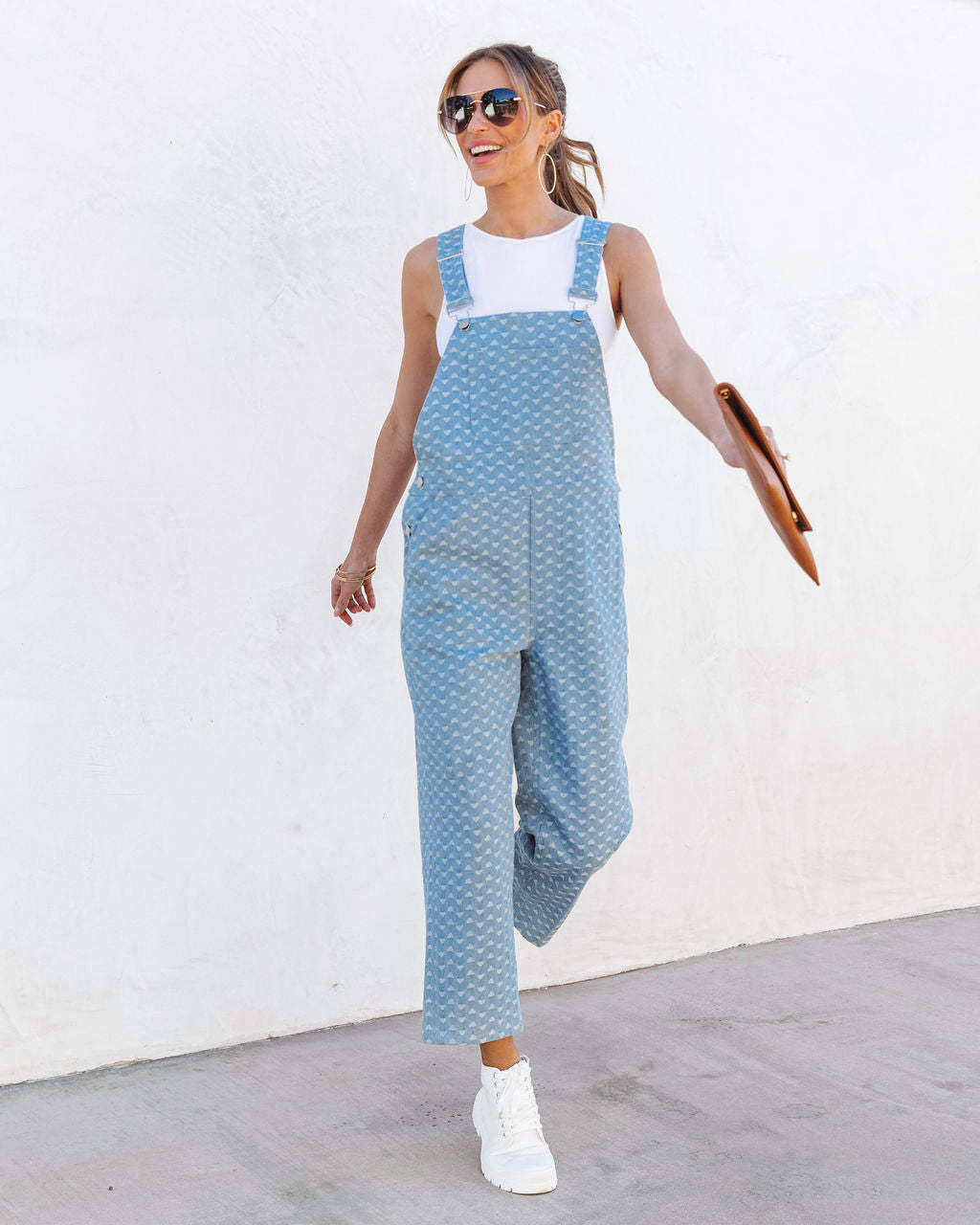 Casual Jacquard Suspender Denim Jumpsuit
