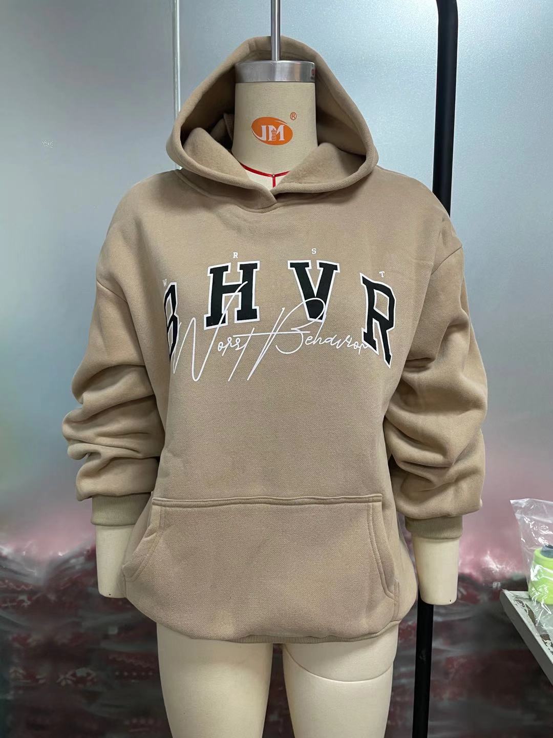 BHVR Printed Casual Pullover Velvet Hoodie