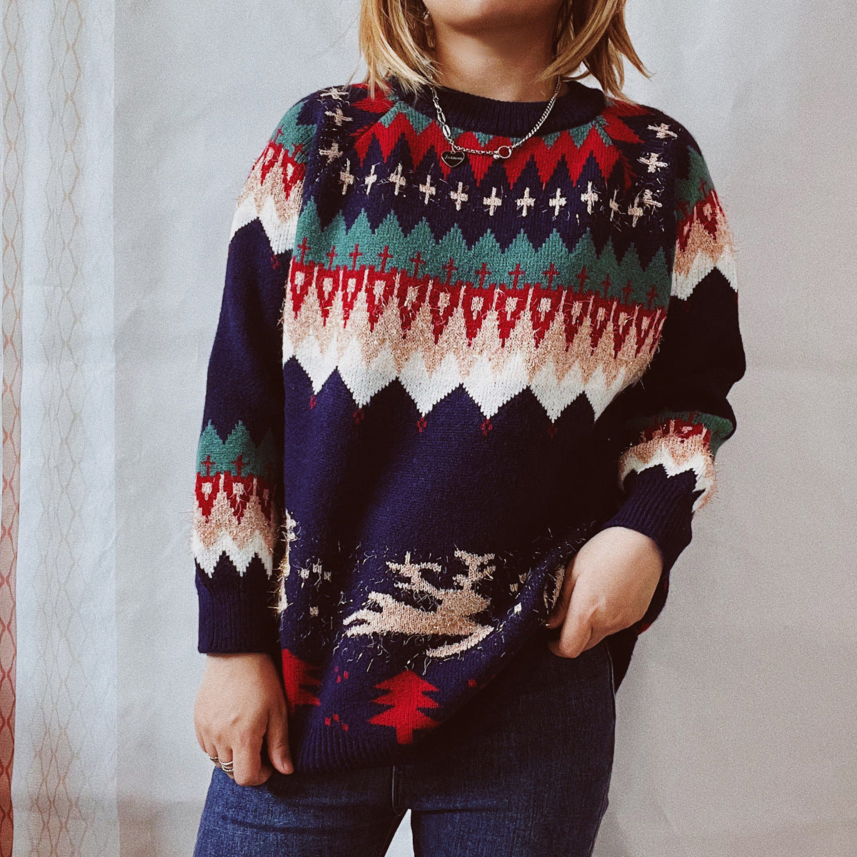 Christmas Thickened Raglan Sleeve Pullover Sweater