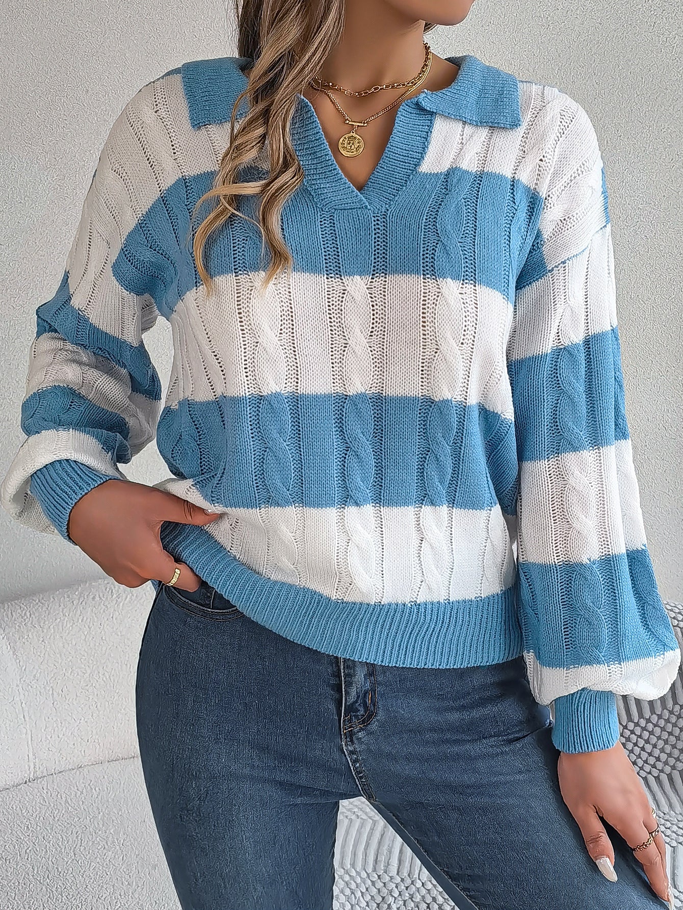 Winter Twist Lantern Striped Casual Pullover Sweater