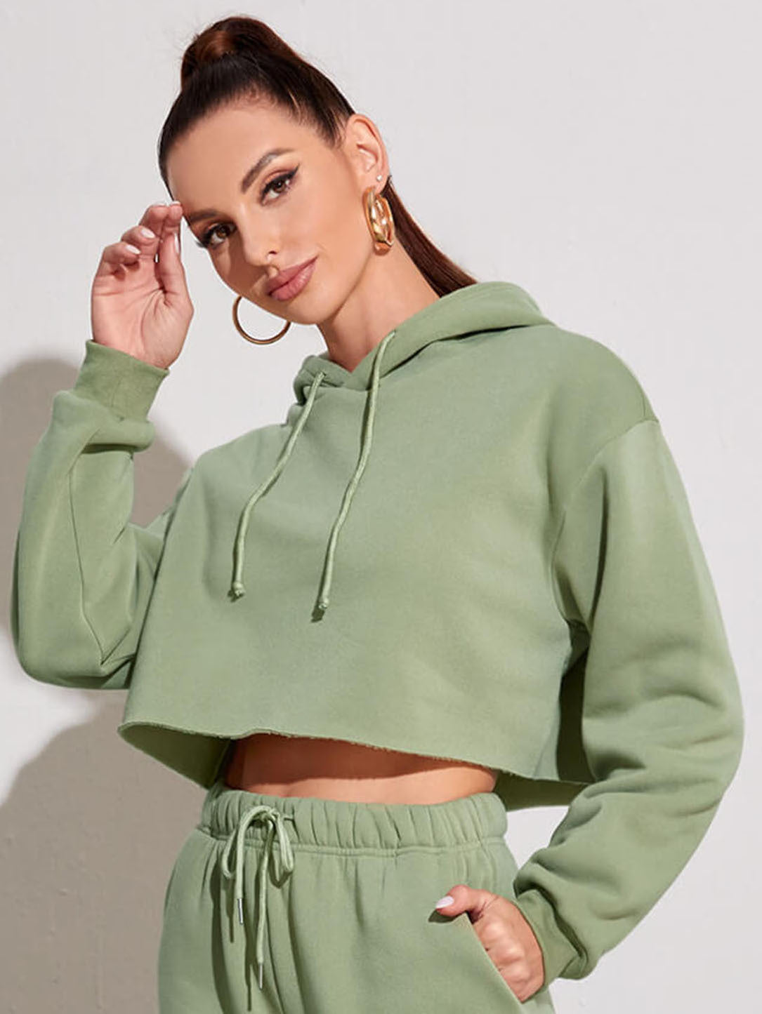 Fleece Short Crop Pullover Hoodie