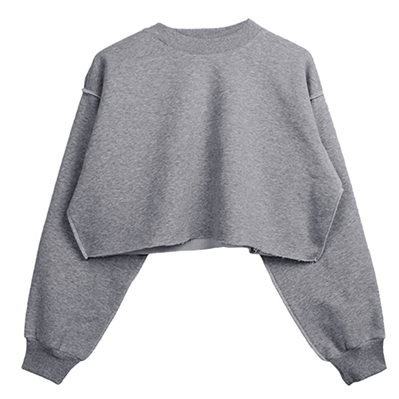 Fleece Lined Long Sleeve Short Cropped Sweatshirt