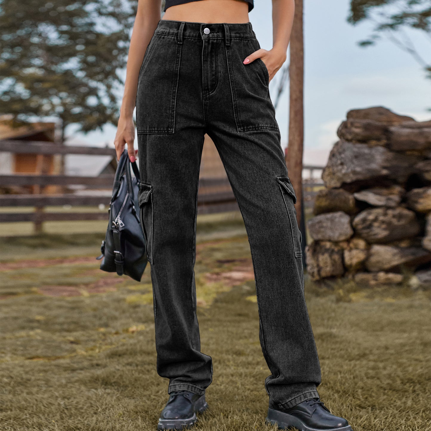 Casual Semi Elastic Denim Pants