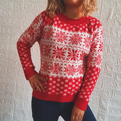 Weihnachtlich lässiger Schneeflocken-Strickpullover