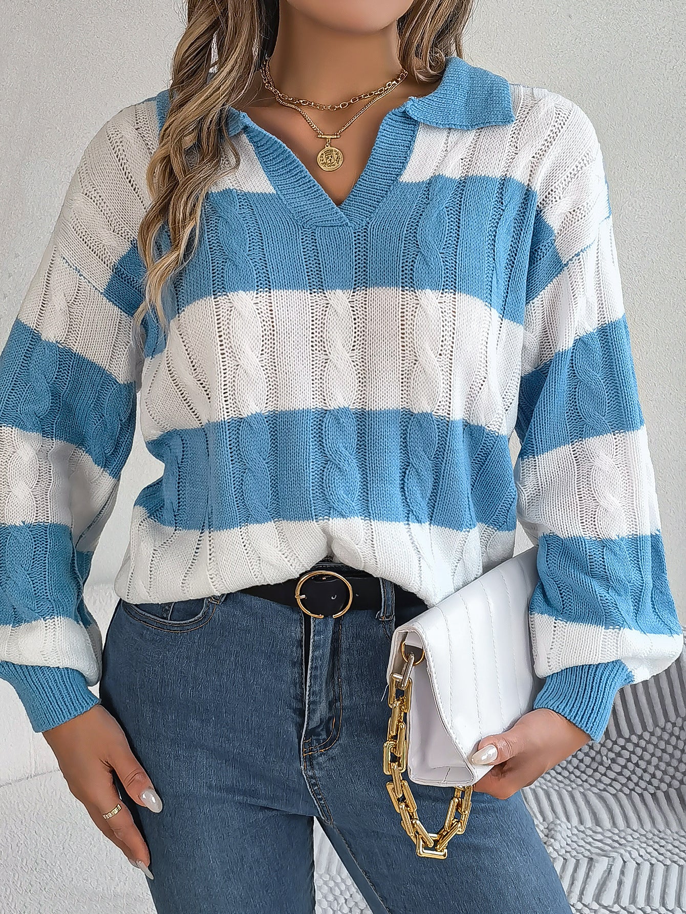 Winter Twist Lantern Striped Casual Pullover Sweater