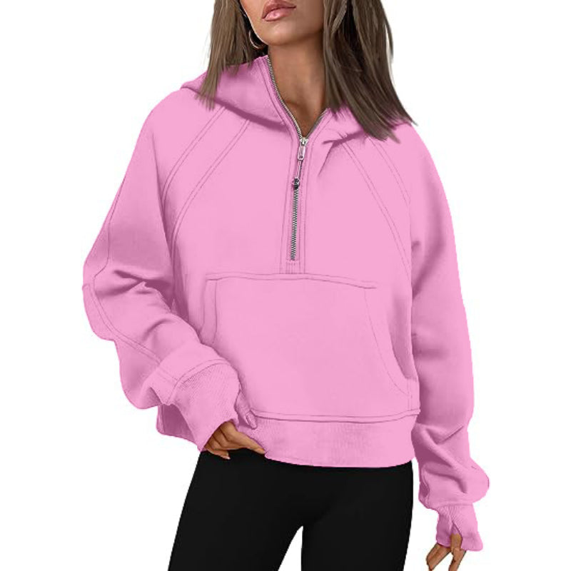 Casual Half Zipper Velvet Sweatshirt Hoodie