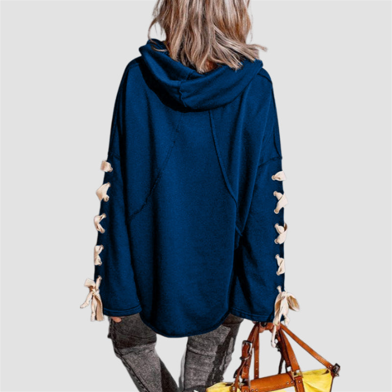 Pile Collar Stylish Lace Up Sweater Hoodie