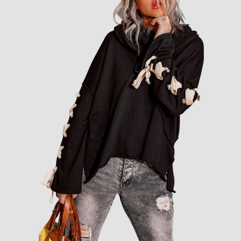 Pile Collar Stylish Lace Up Sweater Hoodie