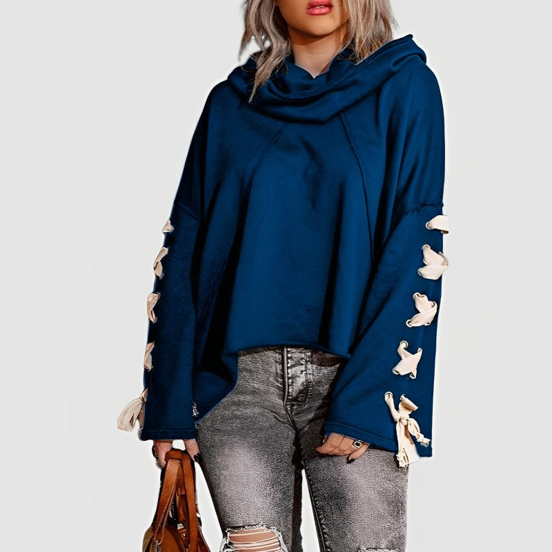 Pile Collar Stylish Lace Up Sweater Hoodie