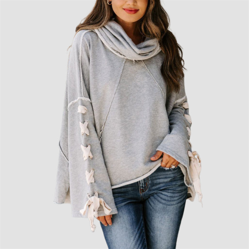 Pile Collar Stylish Lace Up Sweater Hoodie