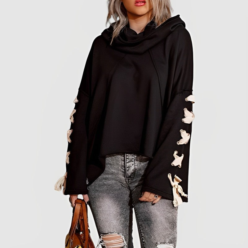 Pile Collar Stylish Lace Up Sweater Hoodie