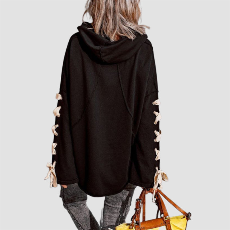 Pile Collar Stylish Lace Up Sweater Hoodie