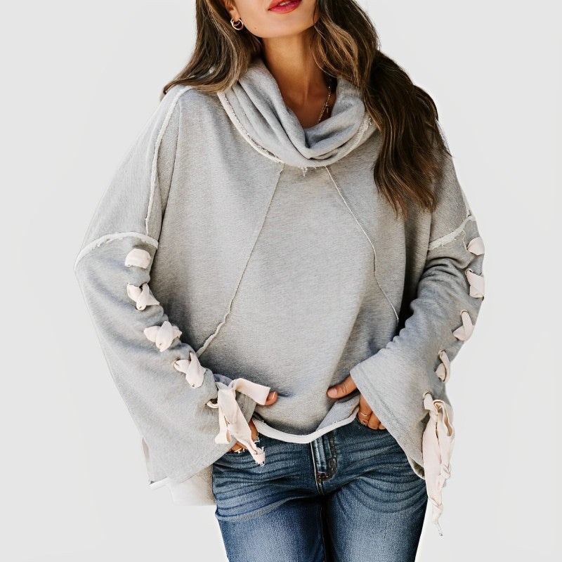 Pile Collar Stylish Lace Up Sweater Hoodie