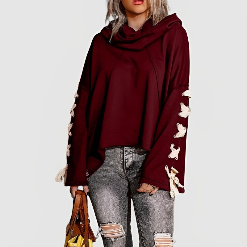 Pile Collar Stylish Lace Up Sweater Hoodie