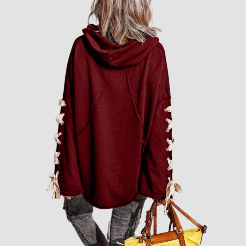 Pile Collar Stylish Lace Up Sweater Hoodie