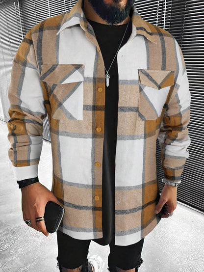 Plaid Print Flap Pocket Shirt