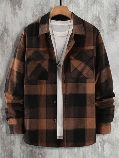 Plaid Print Flap Pocket Shirt