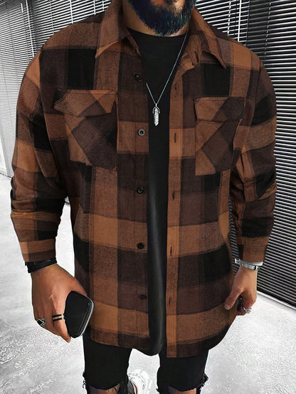 Plaid Print Flap Pocket Shirt
