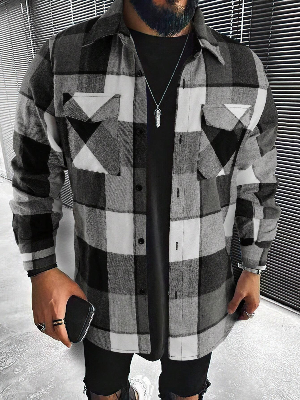 Plaid Print Flap Pocket Shirt