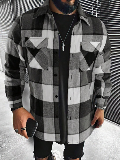Plaid Print Flap Pocket Shirt