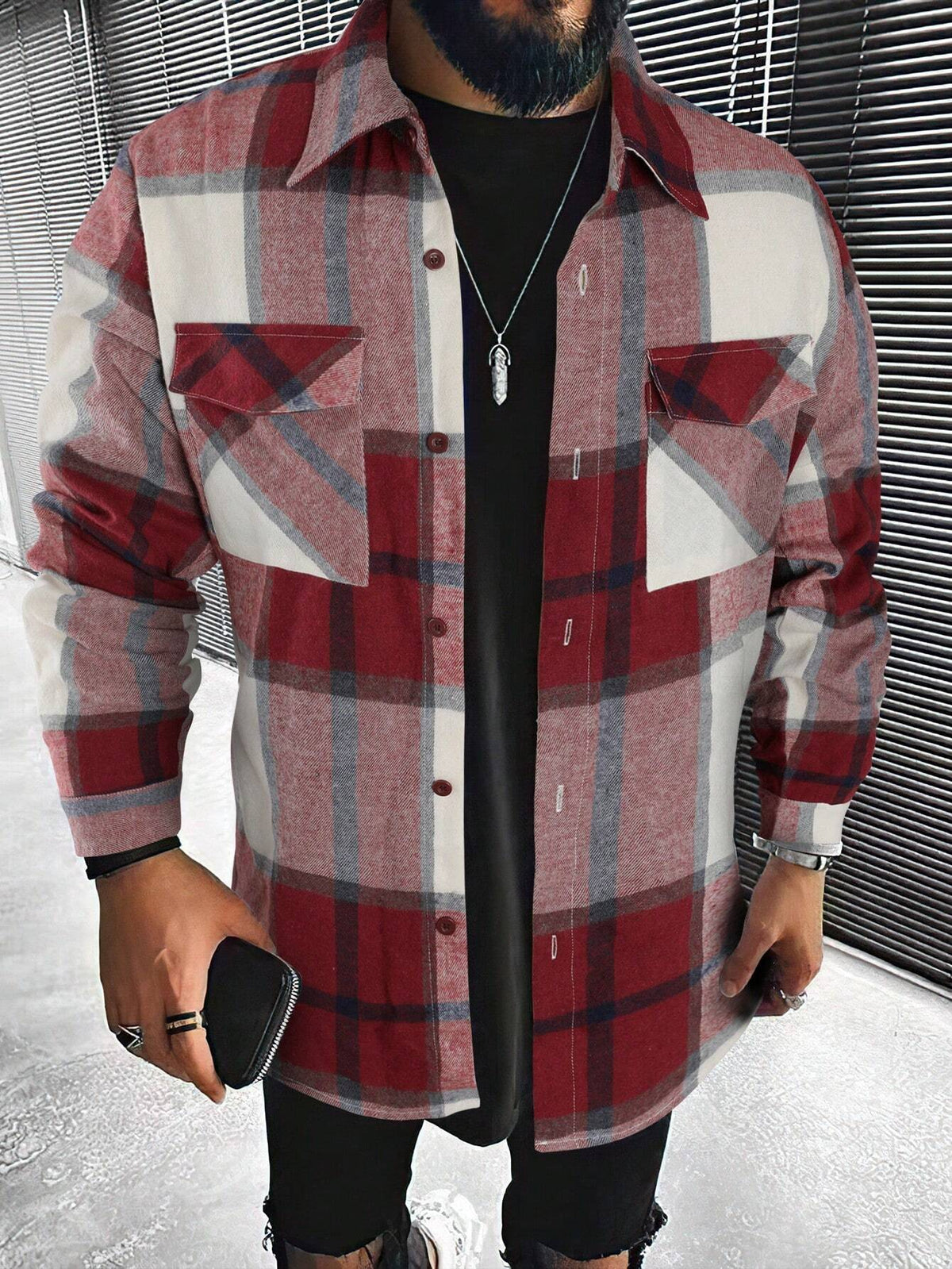 Plaid Print Flap Pocket Shirt