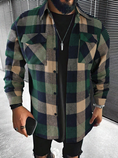 Plaid Print Flap Pocket Shirt