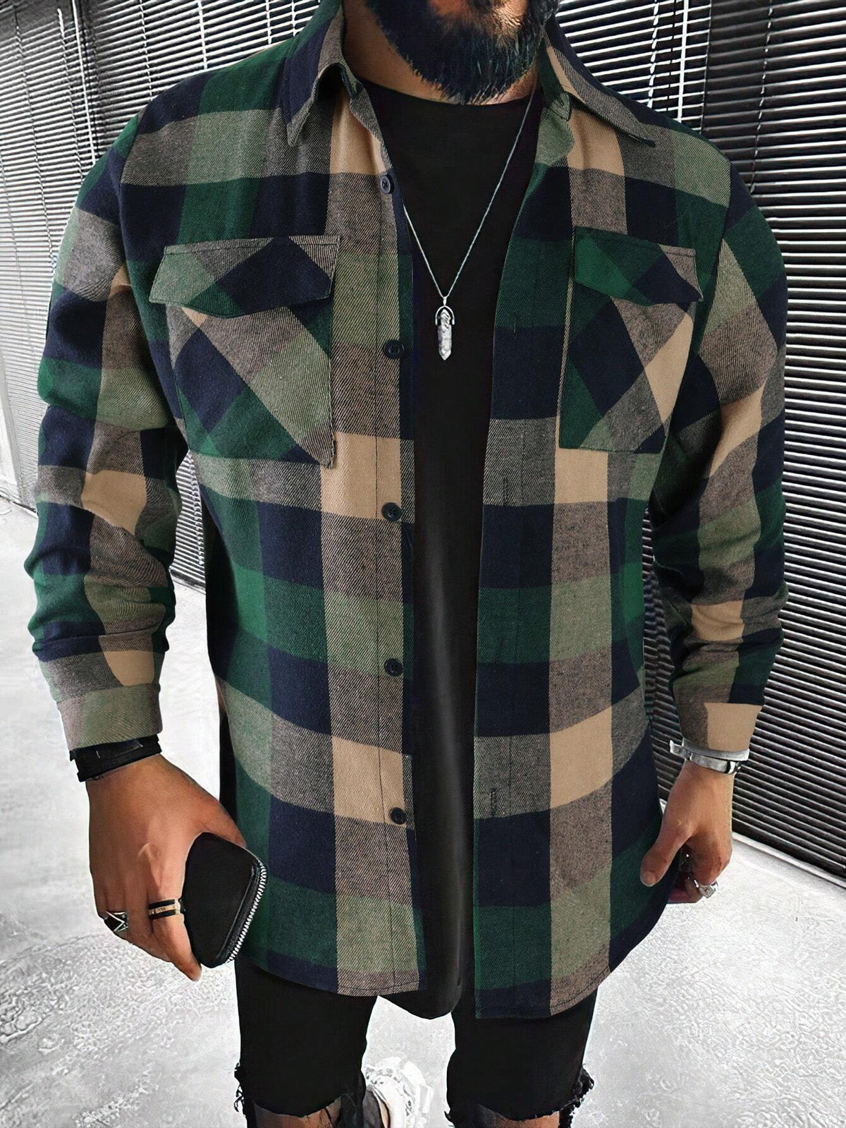 Plaid Print Flap Pocket Shirt