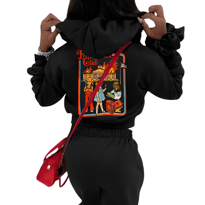 Pyromaniacs Club Cartoon Printed Sweater Hoodie