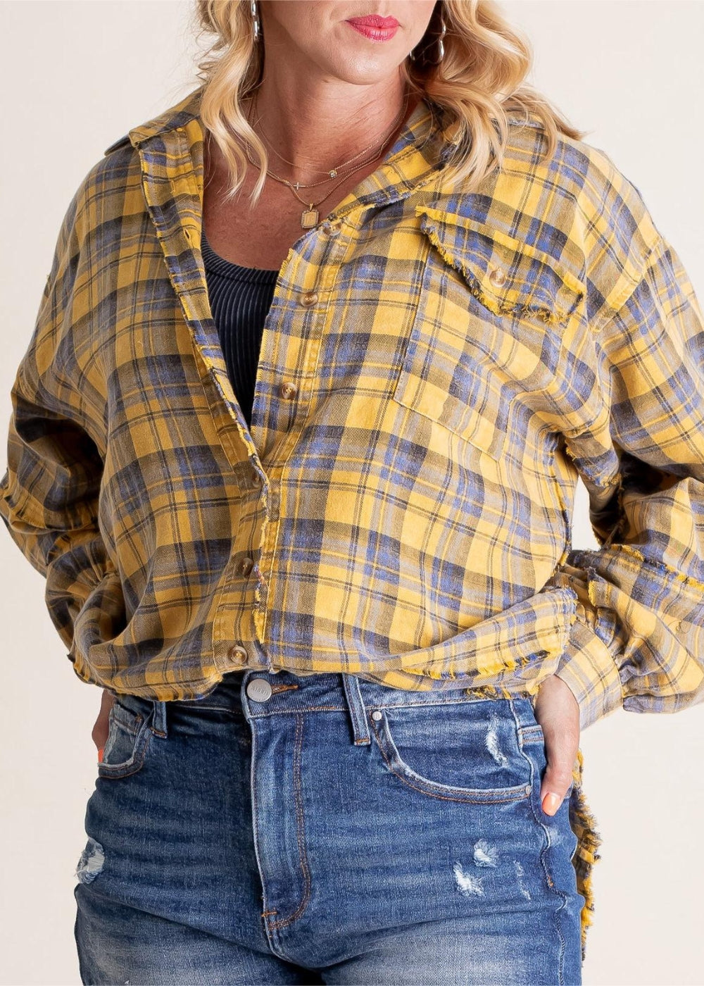 Raw Edge Style Oversized Shirt Jacket With Pockets