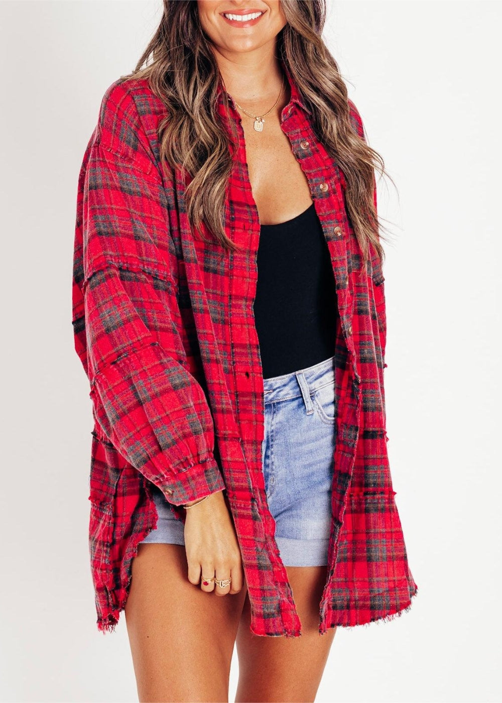 Raw Edge Style Oversized Shirt Jacket With Pockets