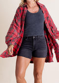 Raw Edge Style Oversized Shirt Jacket With Pockets