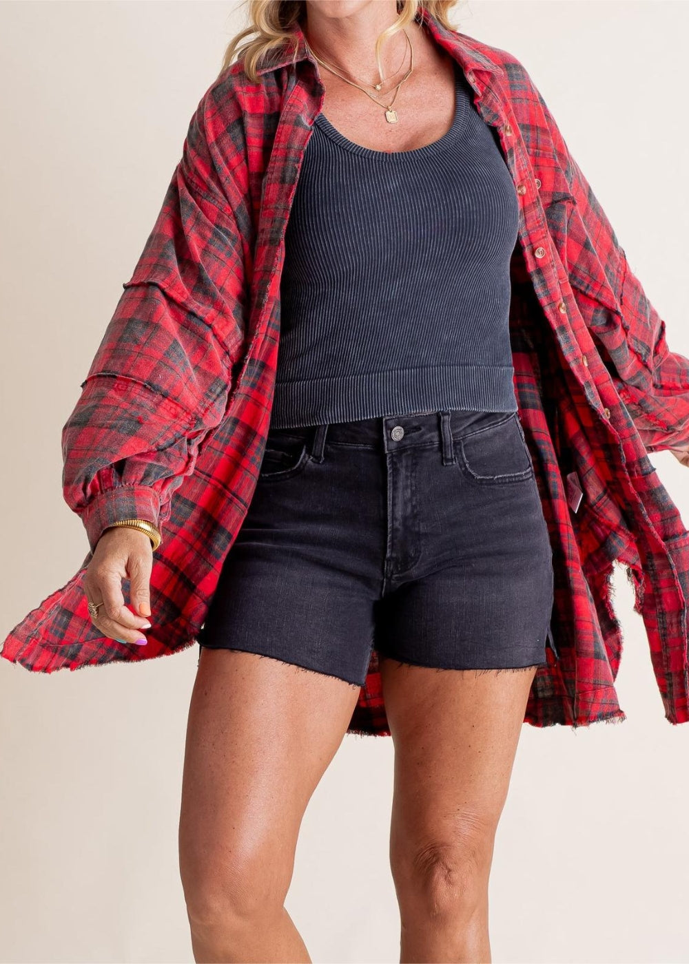 Raw Edge Style Oversized Shirt Jacket With Pockets
