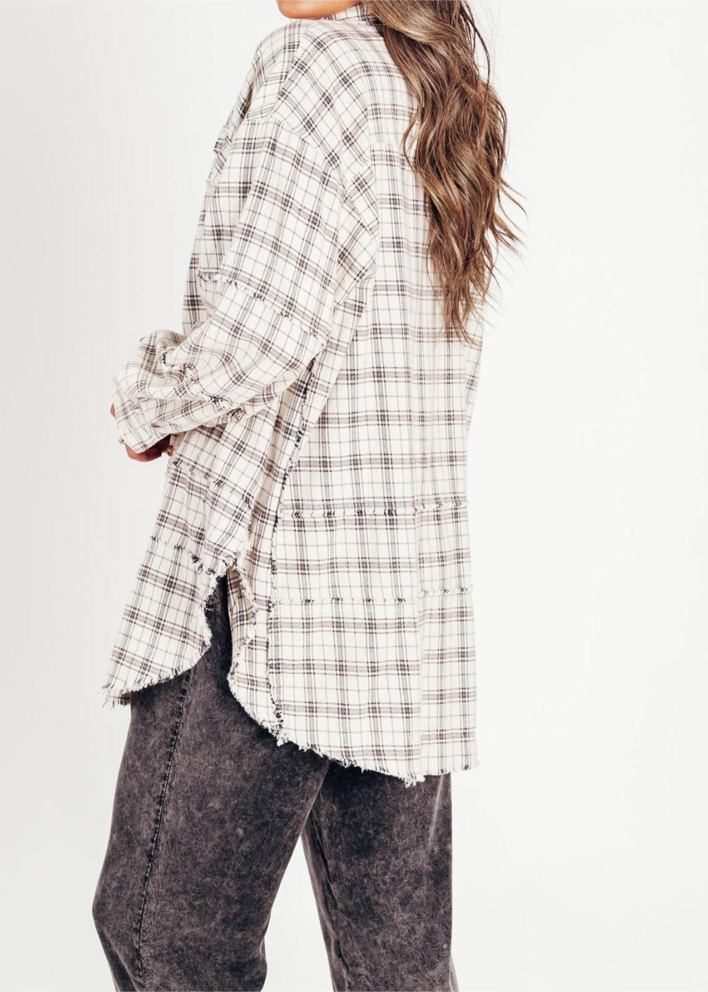 Raw Edge Style Oversized Shirt Jacket With Pockets
