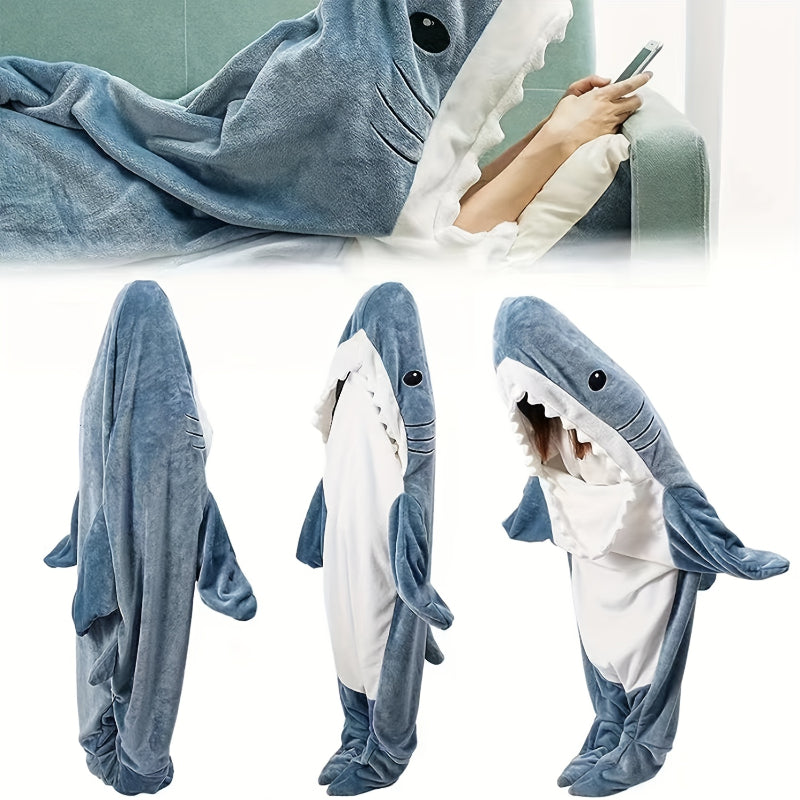 Ultra Soft Home Flannel Shark Hooded Blanket