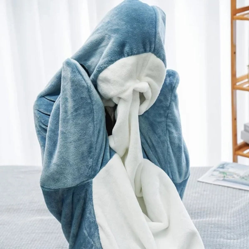 Ultra Soft Home Flannel Shark Hooded Blanket